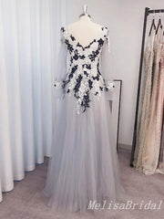 Blue Lace Appliques V Neck Long Sleeves Evening Gown Maxi Long Evening Party Prom Dresses,MB808
