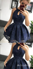 Elegant Halter Lace Appliques Ball Gown Short Homecoming Dresses, HD265