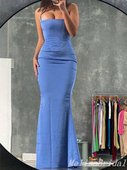 Blue Spaghetti Straps Mermaid Evening Gown Maxi Long Evening Party Prom Dresses ,MB694