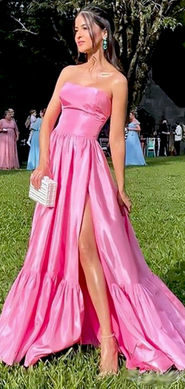 Elegant Pink Ruffle A-Line Cheap Simple Evening Prom Dresses,MB164