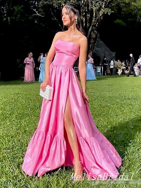 Elegant Pink Ruffle A-Line Cheap Simple Evening Prom Dresses,MB164