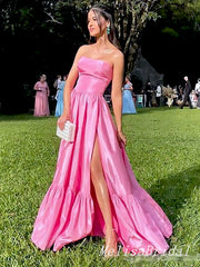 Elegant Pink Ruffle A-Line Cheap Simple Evening Prom Dresses,MB164