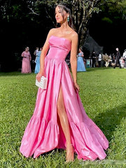 Elegant Pink Ruffle A-Line Cheap Simple Evening Prom Dresses,MB164
