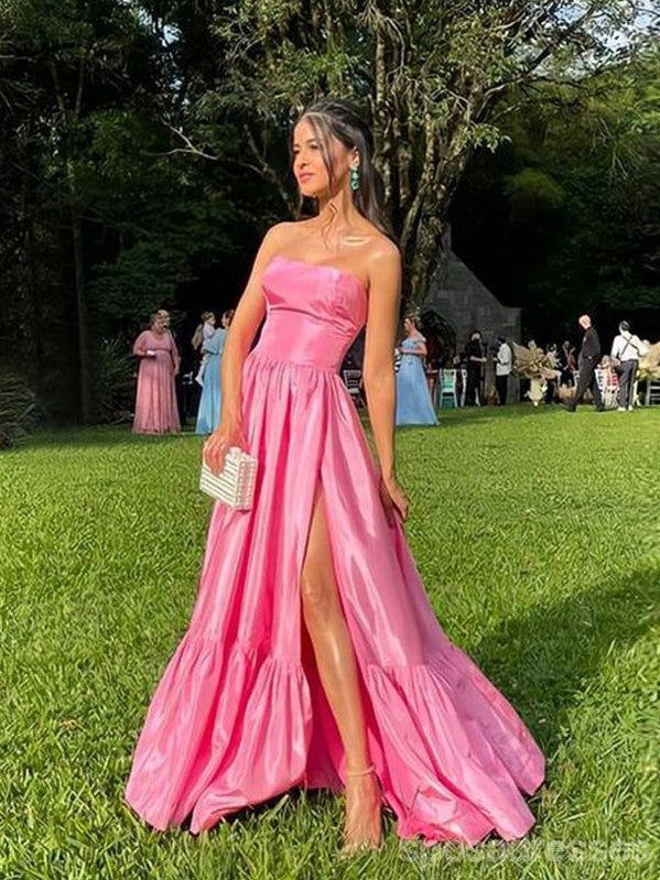 Elegant Pink Ruffle A-Line Cheap Simple Evening Prom Dresses,MB164