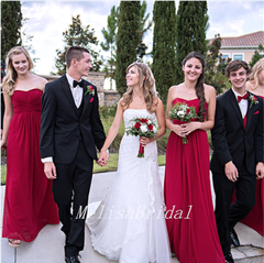 Cheap Sweetheart Red Chiffon A-Line Long  Bridesmaid Dresses ,BD32