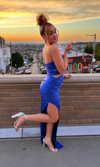 Eleagnt Blue One-shoulder Long Formal Dress to Impress,MB11154
