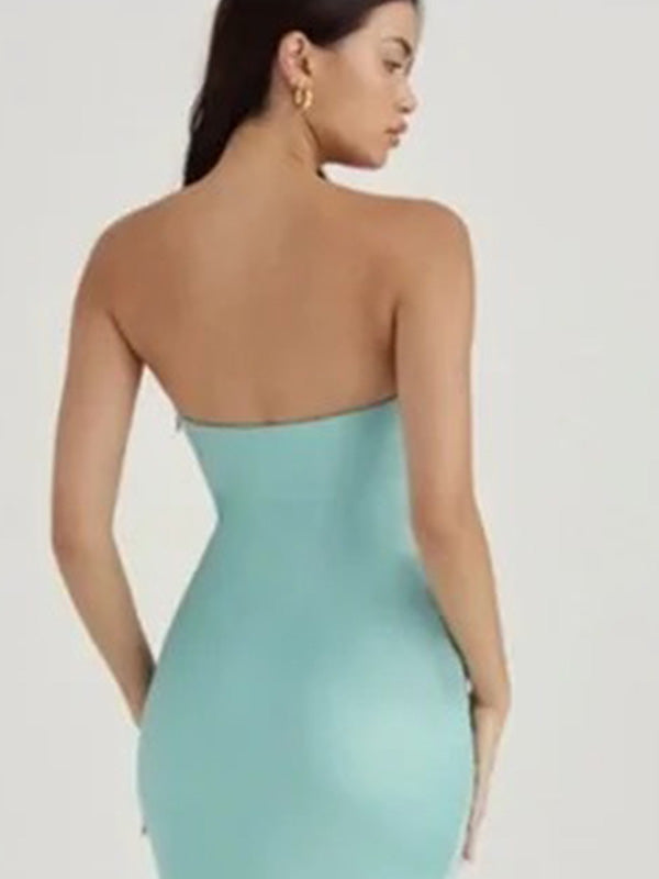 Elegant Light Blue Side Slit Pleats Mermaid Long Prom Dresses,MB21