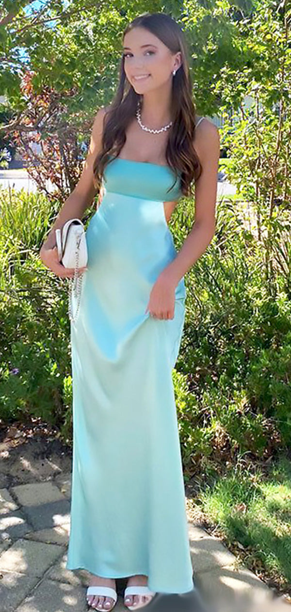 Elegant Blue Spaghetti Straps Strapless Mermaid Long Evening Prom Dresses,MB127