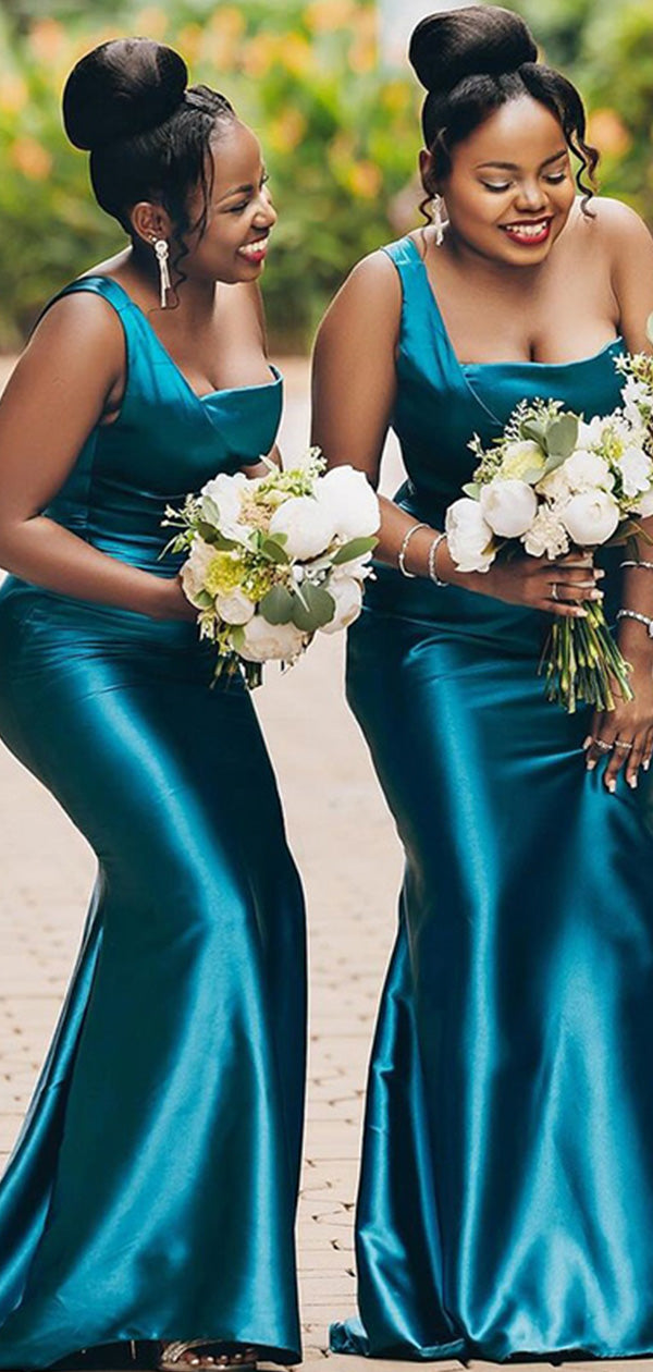 Elegant Blue One Shoulder Mermaid  Long Cheap Bridesmaid Dresses ,BD80