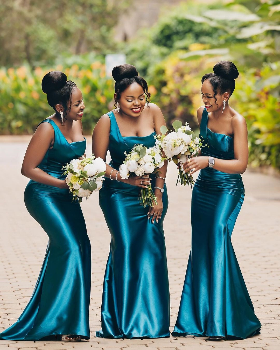 Elegant Blue One Shoulder Mermaid  Long Cheap Bridesmaid Dresses ,BD80