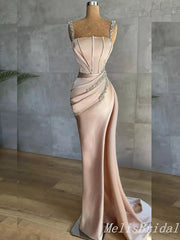Charming Elegant Light Pink Mermaid Beaded Evening Gown Long Formal Dresses Prom Dresses,MB400