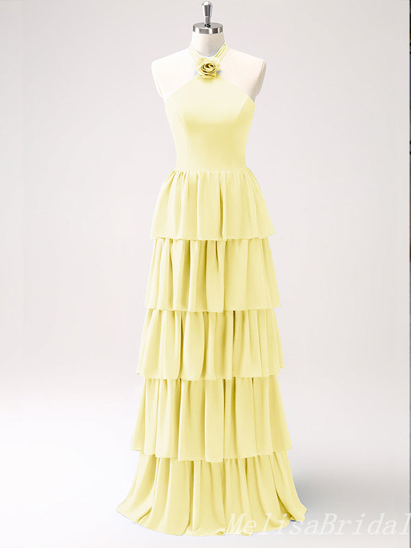 Daffodil Layer A-line Halter Evening Gown Maxi Long Evening Party Prom Dresses ,MB794