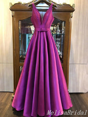 Belt Plunging Pleats A-line Evening Gown Maxi Long Evening Party Prom Dresses  ,MB754