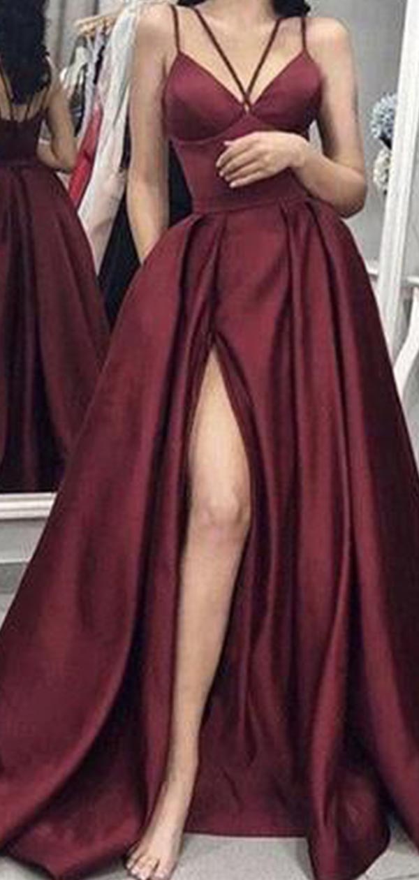 Elegant A-line Spaghetti Straps Maxi Long Evening Gown Prom Dresses,MB177
