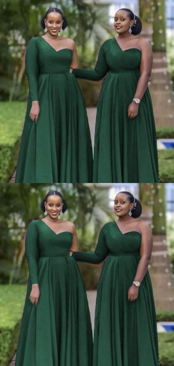 Elegant Green One Sleeve Mermaid Bridesmaid Dresses for Wedding Party,BD267