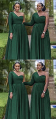 Elegant Green One Sleeve Mermaid Bridesmaid Dresses for Wedding Party,BD267