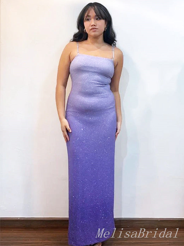 Elegant Light Purple Spaghetti Strap Square Gradient Ramp Mermaid Prom Dresses,MB55