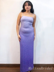Elegant Light Purple Spaghetti Strap Square Gradient Ramp Mermaid Prom Dresses,MB55
