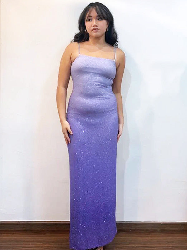Elegant Light Purple Spaghetti Strap Square Gradient Ramp Mermaid Prom Dresses,MB55