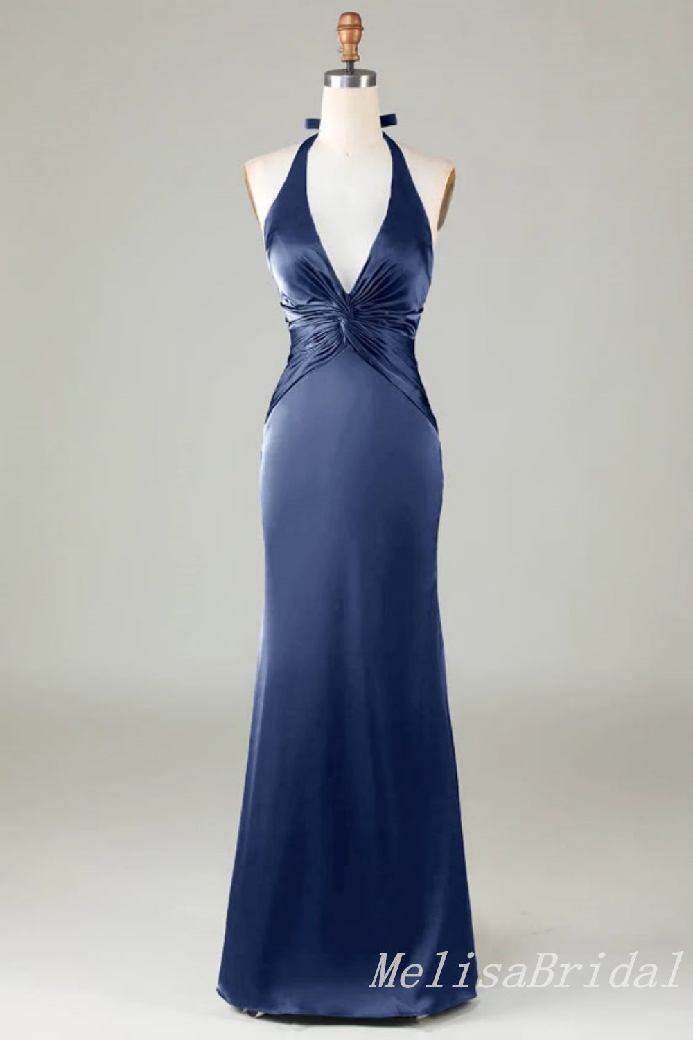 Blue Halter Plunging Mermaid Open Back Evening Gown Long Evening Party Prom Dresses,MB846