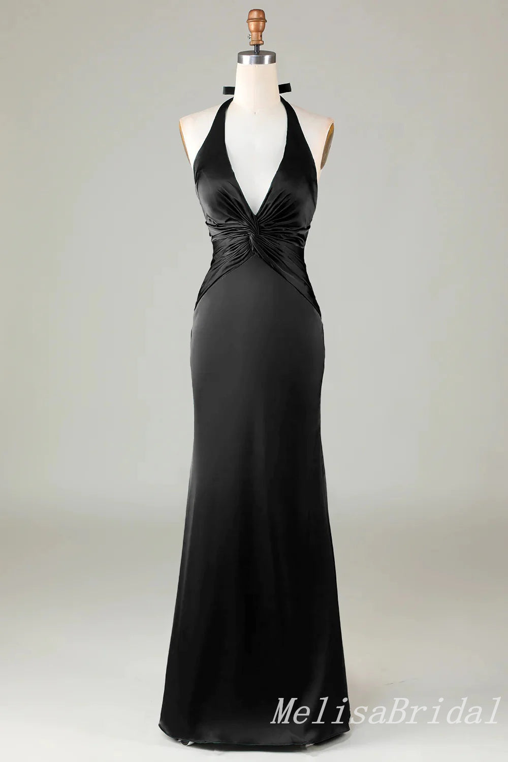 Black Halter Plunging Mermaid Open Back Evening Gown Long Evening Party Prom Dresses,MB847