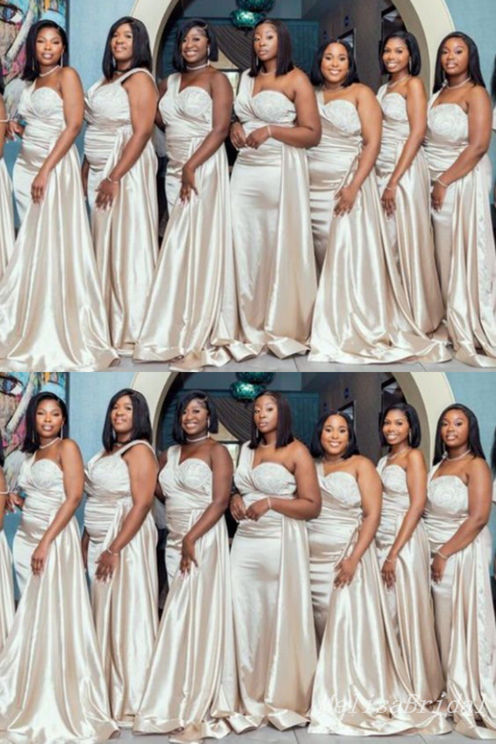 Champagne One Shoulder Mermaid Long Bridesmaid Dresses,BD236