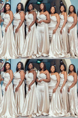 Champagne One Shoulder Mermaid Long Bridesmaid Dresses,BD236