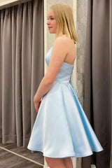 Elegant Light Blue Soft SAtin A-Line Cheap Simple Short Homecoming Dresses, HD109