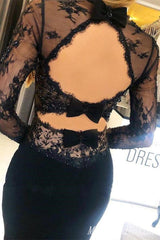 Black Long Sleeves Mermaid Appliques Straight Neck Evening Gown Maxi Long Evening Party Prom Dresses With Trailing,MB670