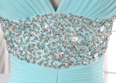 Elegant Beaded Blue Lace up Back Sweetheart A-line Long Party Dress Prom Dresses,MB1059