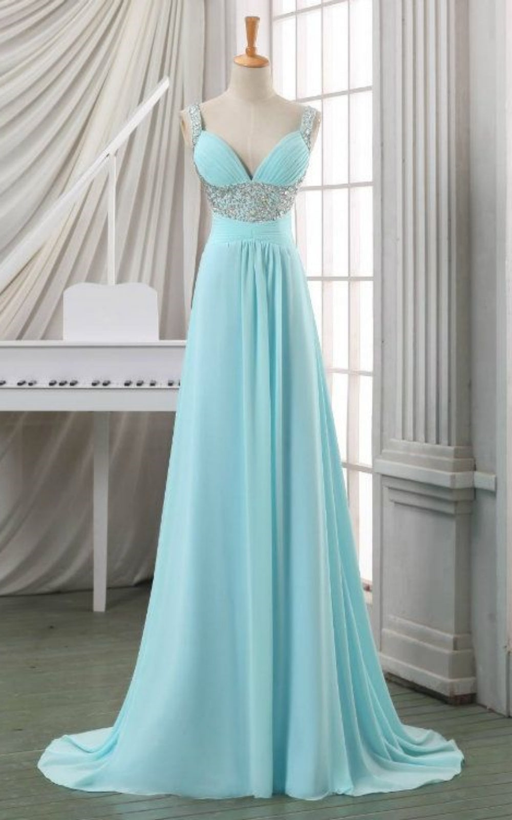 Elegant Beaded Blue Lace up Back Sweetheart A-line Long Party Dress Prom Dresses,MB1059