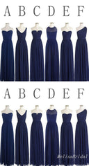 Blue Mismatched Sheath Chiffon Long Bridesmaid Dresses ,BD240
