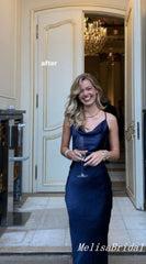 Blue Spaghetti Straps Sheath Party Dress Long Prom Dresses to Impress ,MB979