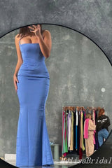 Blue Spaghetti Straps Mermaid Evening Gown Maxi Long Evening Party Prom Dresses ,MB694