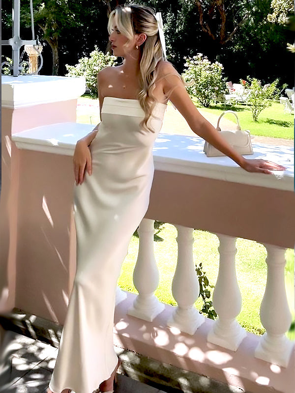 Elegant Light Champagne Mermaid Sleeveless Cheap Simple Evening Prom Dresses,MB152