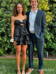 Cute Black Spaghetti Straps Short Party Dress Short Homecoming Dress, HD530