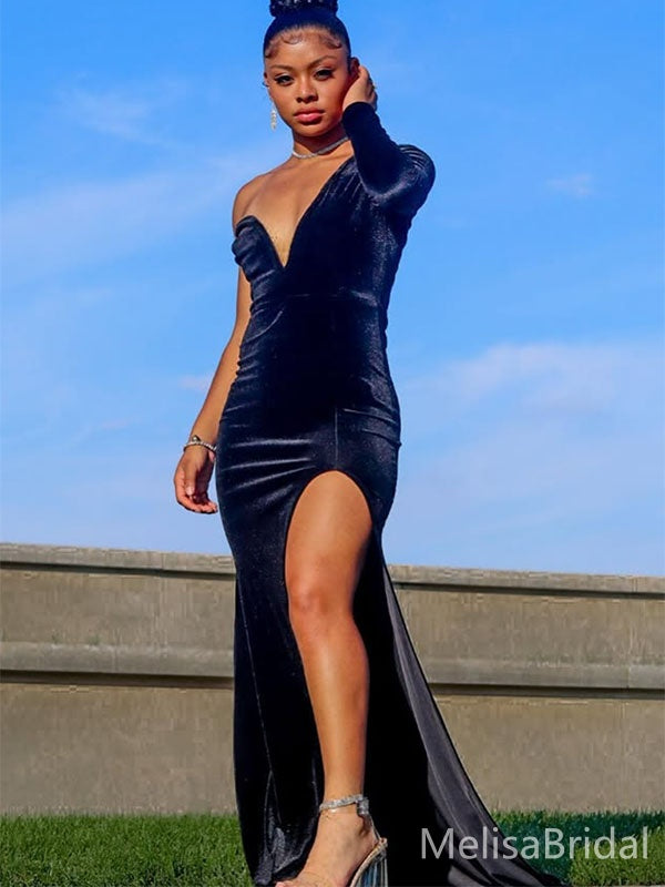 Elegant Black One-sleeve Mermaid Long Formal Dress to Impress,MB11087
