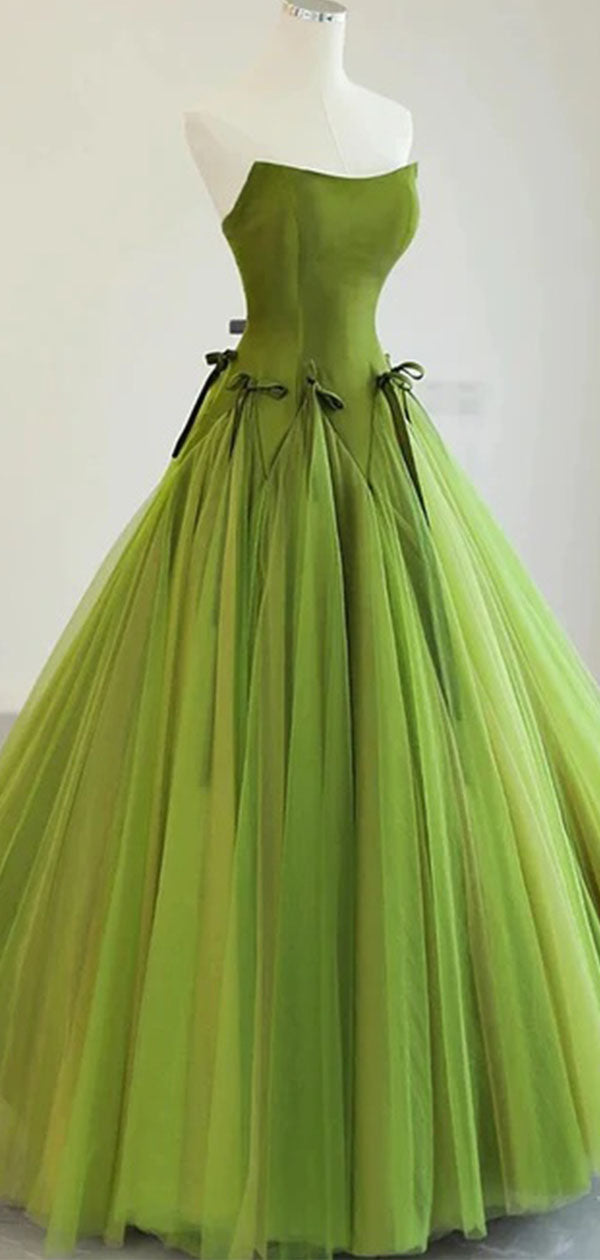 Elegant Green A-line Straight Across Long Formal Dress to Impress,MB11025