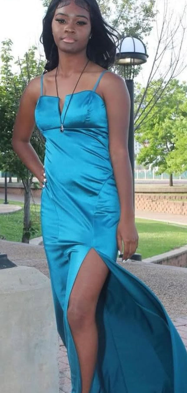 Elegant Blue Spaghetti Straps Long Formal Dress to Impress,MB11148