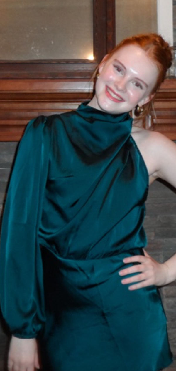 Elegant Green One Sleeve Short Party Dress Short Homecoming Dress, HD514