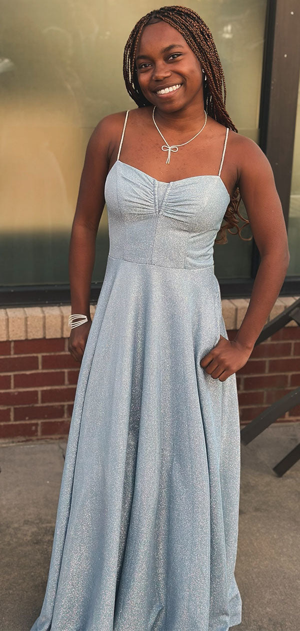 Elegant Gray A-line Spaghetti Strap Long Prom Dress to Impress  ,MB11005