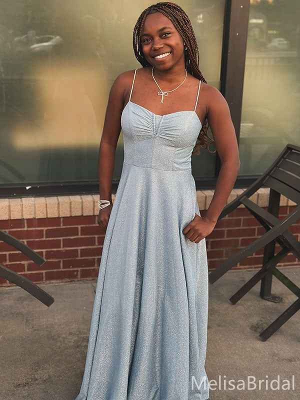 Elegant Gray A-line Spaghetti Strap Long Prom Dress to Impress  ,MB11005